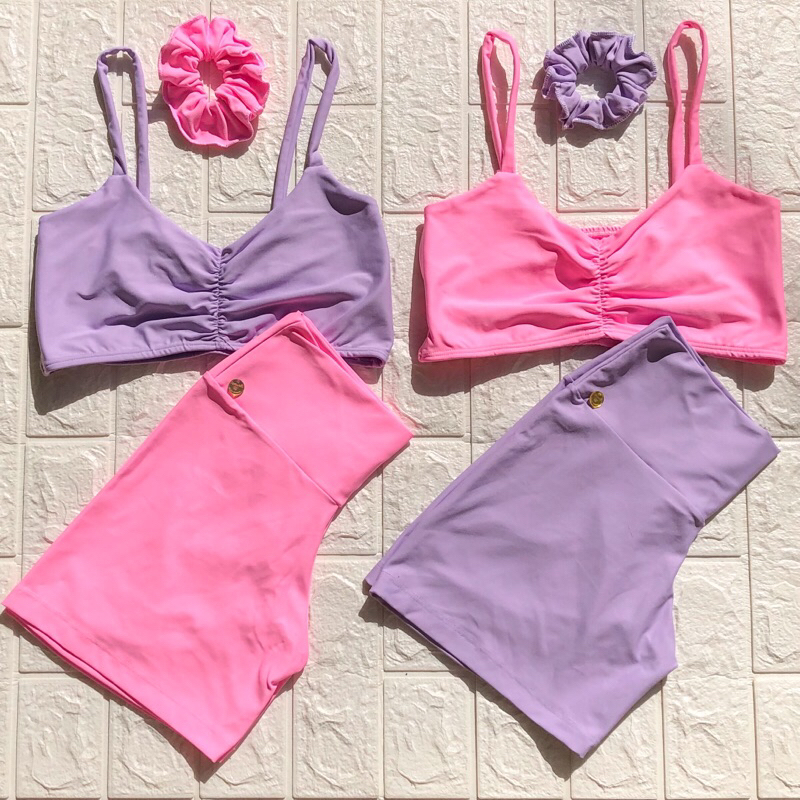 kit conjunto academia poliamida liso short empina bumbum top forrado alcinha gringa