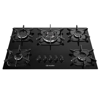 Fogão Cooktop Mueller 5 Bocas Tripla Chama Super Automático 3600W Preto