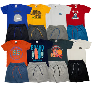 Kit 6 Peças de Menino Infantil Roupa de Criança Camiseta Algodão Bermuda Moletinho