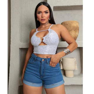 Shorts Mom Feminino Cintura Alta Liquidação Preto