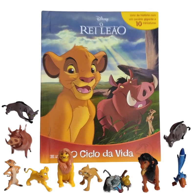 Livro Rei Leão Ciclo da Vida com 10 miniaturas mais cenário gigante ...