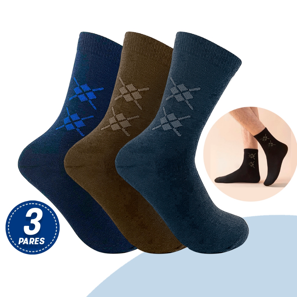 Kit 3 Meias Masculina Social Grossa HB Cores Escuras Meia para Sapato ...