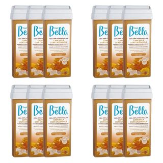 Kit 12 Unidades Refil Cera Depilatória Roll-On Camomila Com Calêndula Depil Bella 100 g