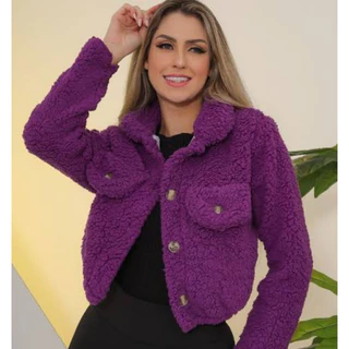 Jaqueta Teddy Casaco Curto Feminino C/Botões Pelinho Blusa Cropped