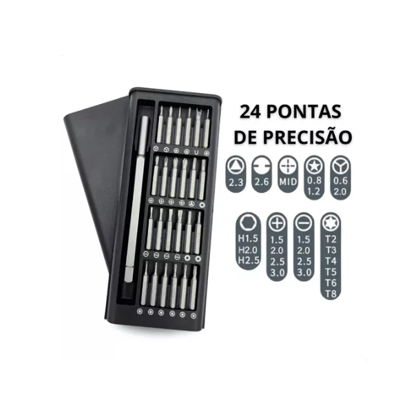 Kit Jogo Ferramenta Chave Magnética Precisão 24 Peças