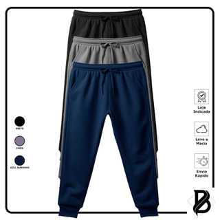 KIT 3 Calça Moletom Jogger Com Punho Plus Size