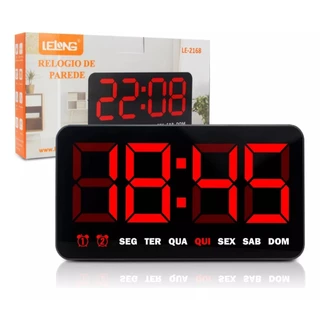 Relógio Digital 10,5x21Cm Para Parede Horário Temperatura Calendário Prático E Fácil De Se Usar