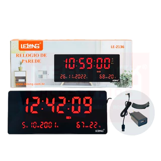 Relógio Digital 36x16CM Para Parede Com Suporte Semana Data Horário Temperatura Calendário Prático E Fácil