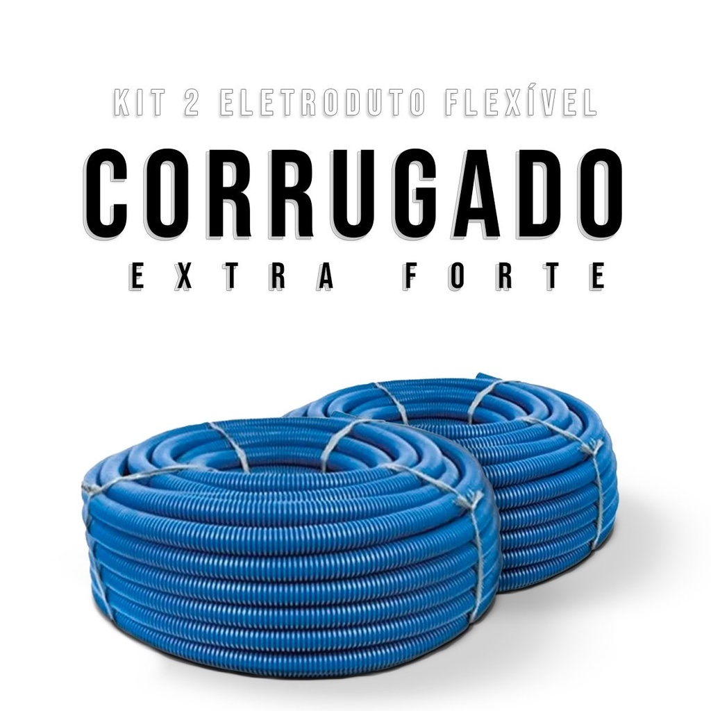 Kit 2 Eletroduto Conduíte Corrugado 3/4 com 50m Extra Forte - Azul