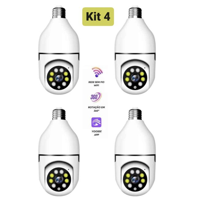 Kit 4 Câmera de Segurança Prova D'água Lâmpada Sem Fio App Yousee full HD visão noturna