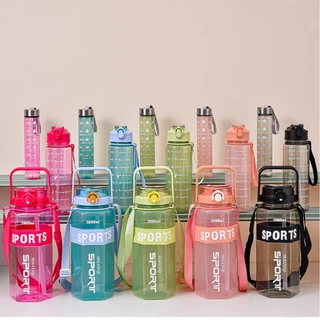 Kit 3 Garrafa 2000ml de Água com Adesivos Squeeze Capacidade Antivazamento com Alça