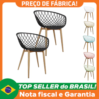 Kit 2 Cadeiras Poltrona Clarice Sidera Nest Web C/ Apoio De Braço Preta Branca Bege