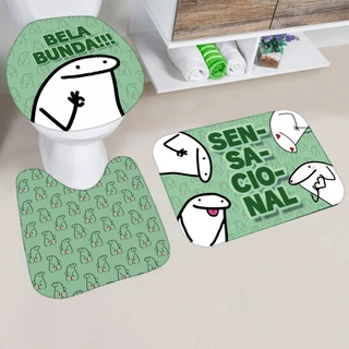 kit jogo Tapetes Banheiro Estampa Divertida Bela Bunda Antiderrapante 3 peças