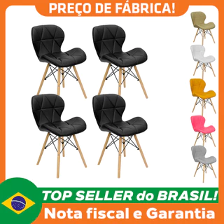 Kit 4 Cadeiras Charles Eames Eiffel Slim Wood Estofada Preta Branca Bege