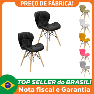 Kit 2 Cadeiras Charles Eames Eiffel Slim Wood Estofada Preta Branca Bege