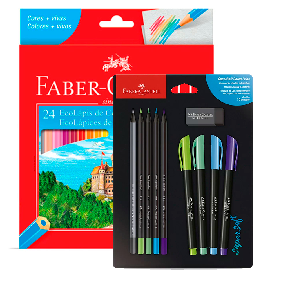 Kit EcoLápis 24 Cores + SuperSoft 10 Unidades Faber Castell Shopee Brasil