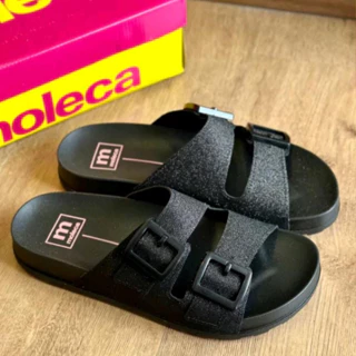 Sandália Moleca Birken Glitter Fivela Chinelo Feminino Slide