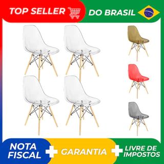 Kit 4 Cadeiras Charles Eames Cristal Eiffel Wood Designer Transparente
