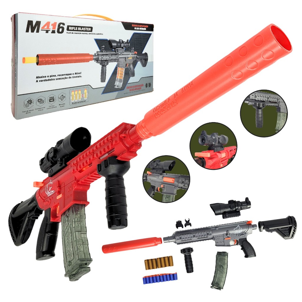 Arma de Brinquedo Realista Silenciador Tamanho Real Nerf