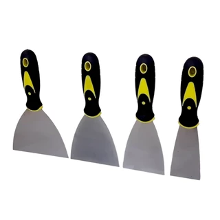 Kit 4 Espátula Para Massa Gesso Pintura Aço Polido Cabo Emborrachado
