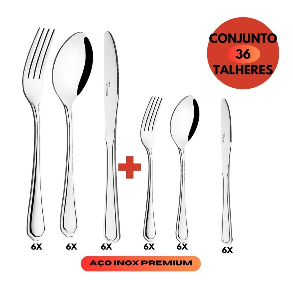 Kit 36 Un. Faqueiro Completo Talher De Mesa + Sobremesa Garfo Faca ...