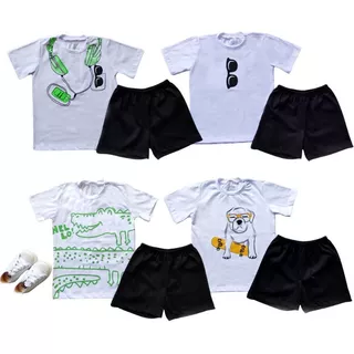 Conjunto Infantil 2 peças Menino Verão Malha 100% Algodão Tamanho 1/2/3 Anos