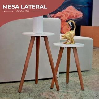 Mesa De Canto Redonda Pé Palito Mdf Branca Preta