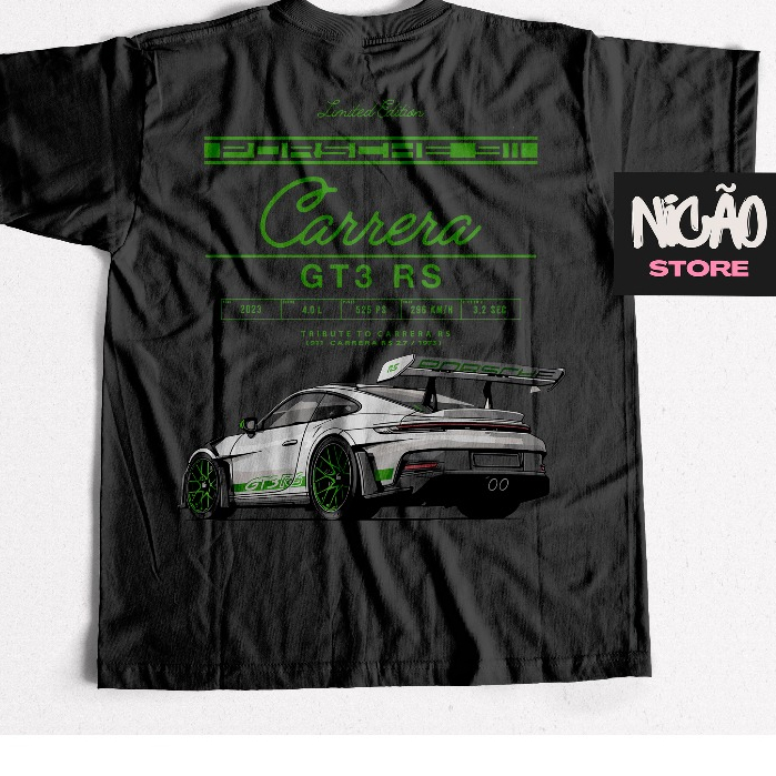 Camiseta Carro Porsche Verde Camisa Streetwear Algodão Confortável Estilo Moda Unissex Envio Rápido