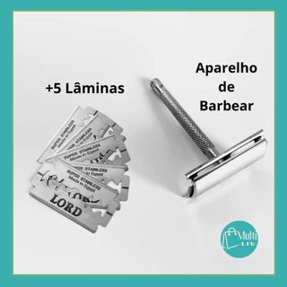 Aparelho Barbear +5 Lâminas Barbeador Clássico Metal Retrô Gilette