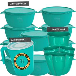 Kit 10 Potes vasilhas herméticos de Plástico + 1 Jarra para Suco Vasilhas de Plástico
