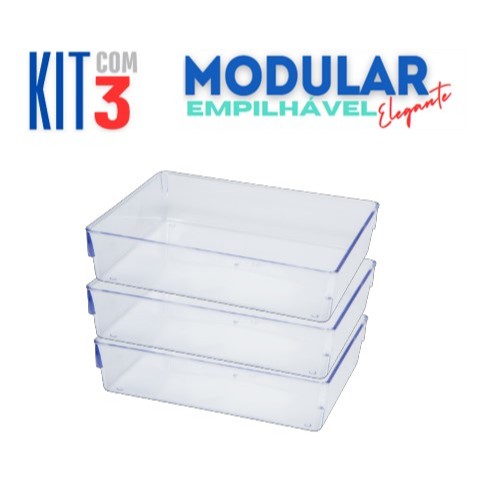 Kit 3 Caixas organizadoras Acrílico Multifuncional Empilhável c/ 3 unid. Modelo 4