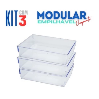 Kit 3 Caixas organizadoras Acrílico Multifuncional Empilhável c/ 3 unid. Modelo 4