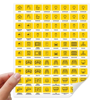 Kit 80 Etiquetas Adesivo Disjuntor Quadro de Força Energia Amarelo Quadro Distribuição 80 Unidades