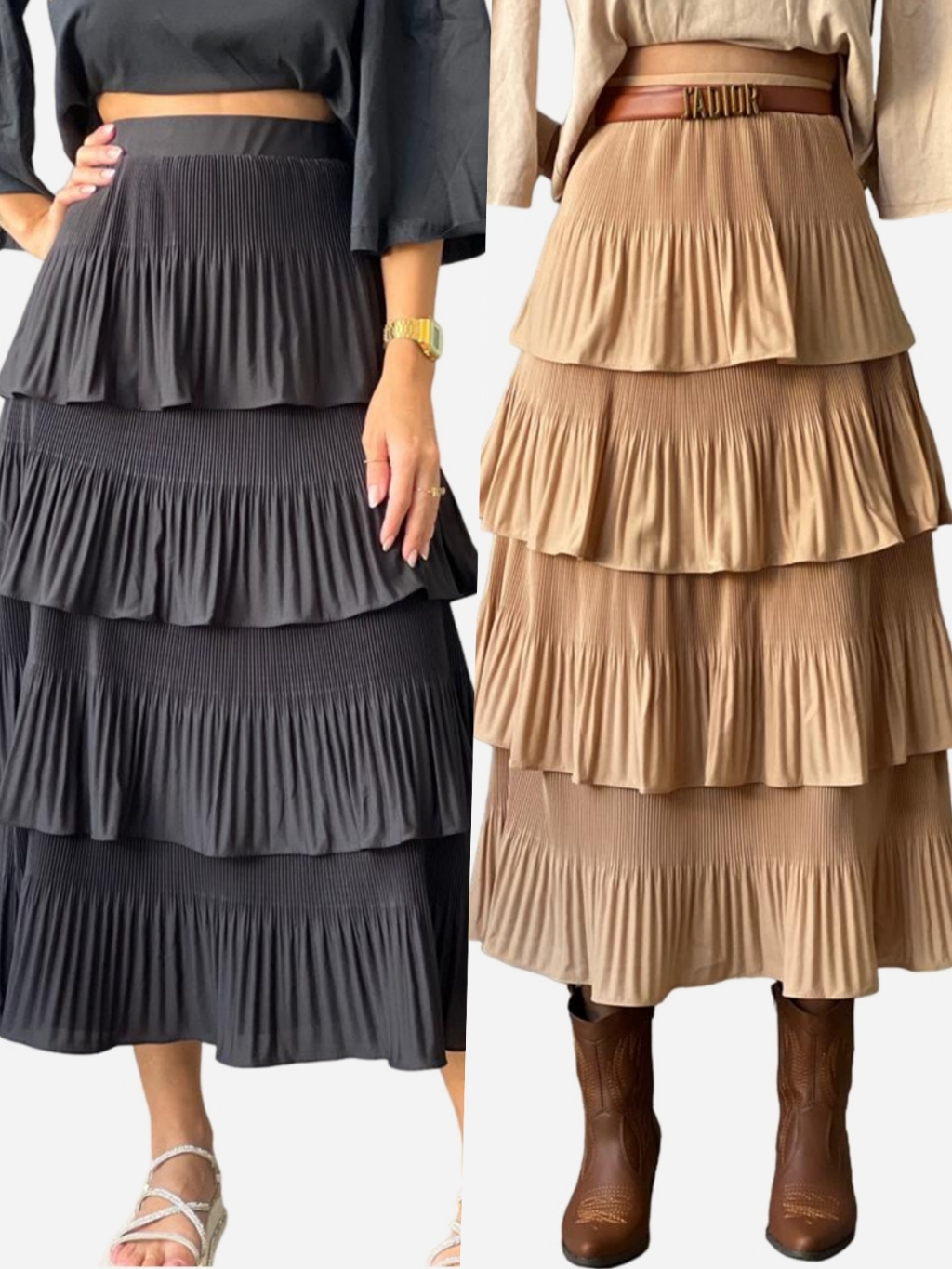 Saia plissada camadas com babado marias quatro camadas Tecido