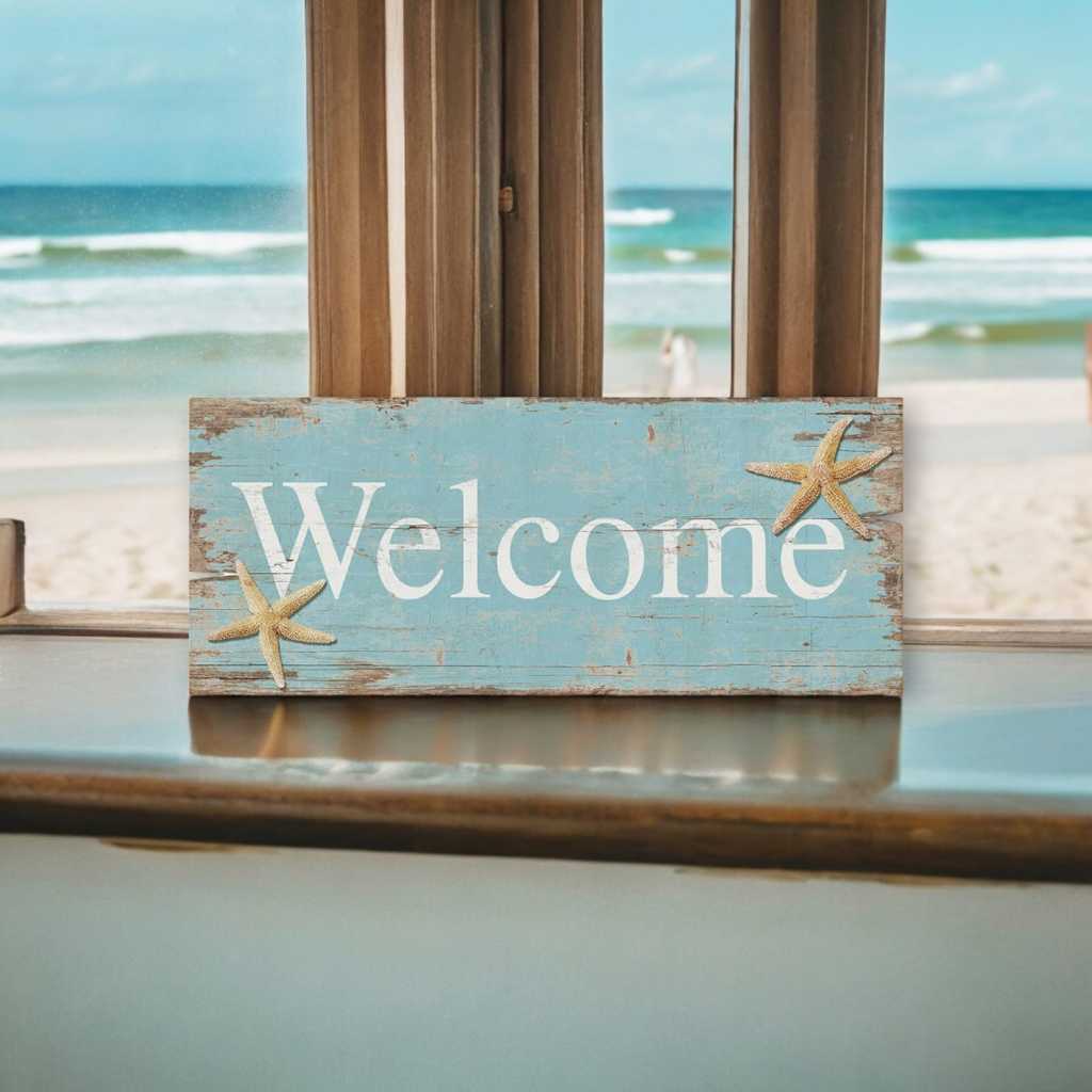 Quadro Decorativo Em Mdf - Welcome Bem-Vindo Casa Praia Mar | Shopee Brasil