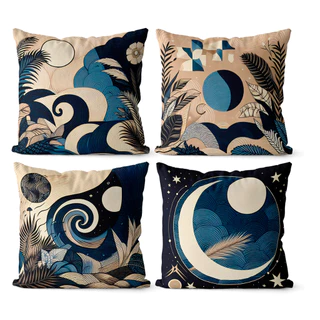 Kit 4 Capas de Almofadas Aesthetic 45x45 - Marinho e Bege