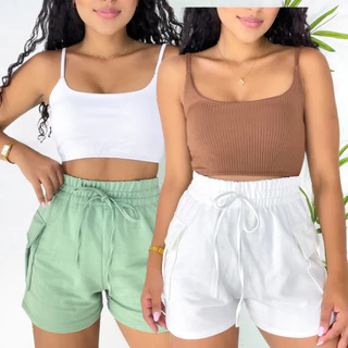 Kit 2 Peças Short Feminino Moletom Moletinho Shortinho Soltinho Confortável Algodão