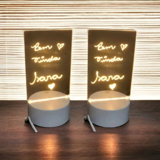 kit c/ 2 Luminária de Mesa Led 3D com Tela para Escrever Abajur Luminárias Lousa Mensagens Presente Namorados