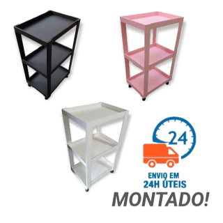 Carrinho auxiliar rosa branco preto com rodas organizador manicure salão de beleza porta objetos