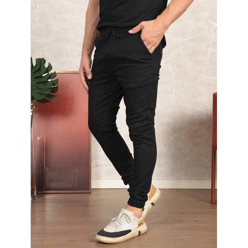 Calça jogger masculino com punho e elástico sarja jeans promoção barato calca joger