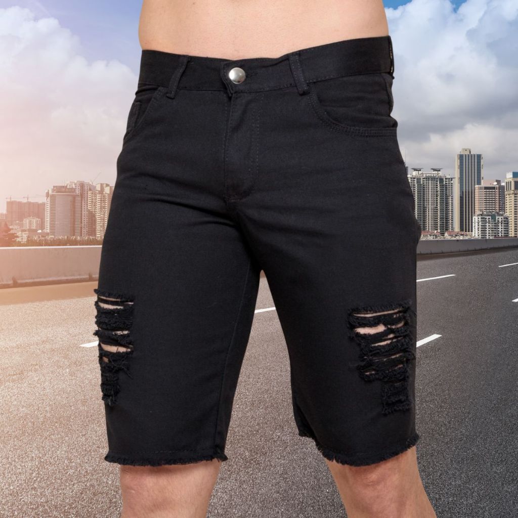 Shorts masculinos Jeans rasgados Estilo fashion masculino Outlet de fábrica