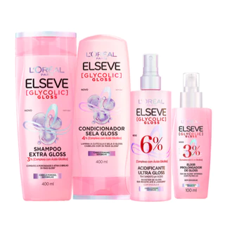 Kit Glycolic Gloss - Shampoo 400ml + Condicionador 400ml + Acidificante + Sérum em Oferta na Shopee