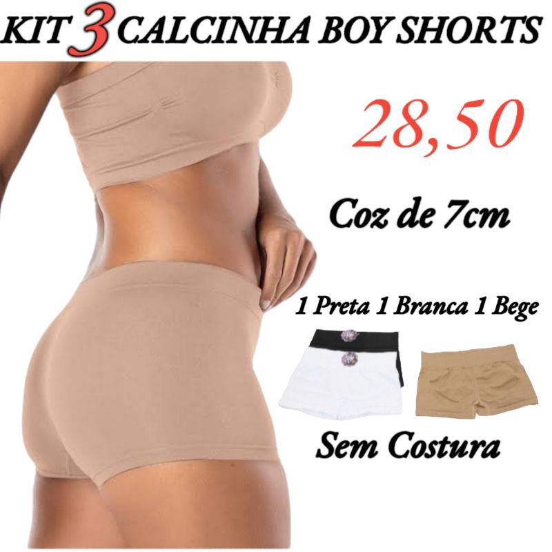 KIT 3 CALCINHA BOY SHORTS DE COZ ALTO