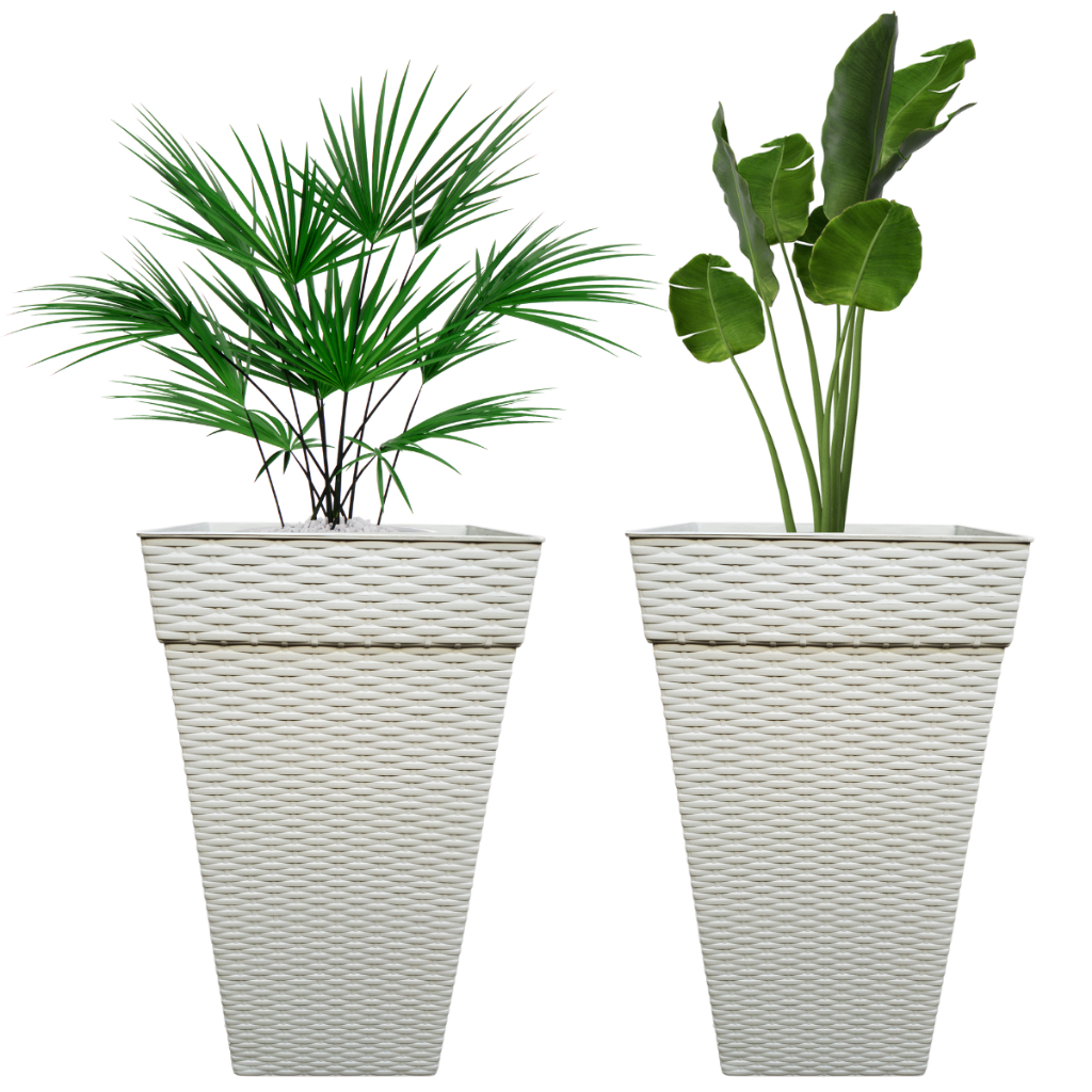 Plasnew 2 Vasos Quadrado Polipropileno 10 Litros Para Flores e Plantas de Decoração Rattan