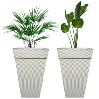 Plasnew 2 Vasos Quadrado Polipropileno 10 Litros Para Flores e Plantas de Decoração Rattan