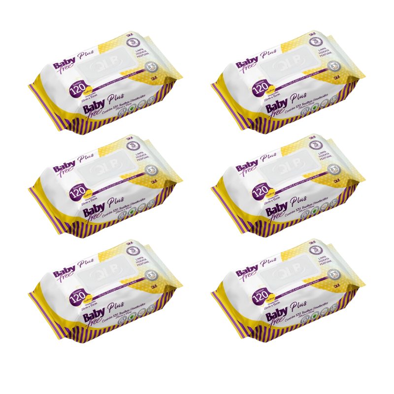Kit 720 Lenços Toalhinhas Umedecidas Bbay Plus Free (6 Pacotes Com 120) com FLIP TOP
