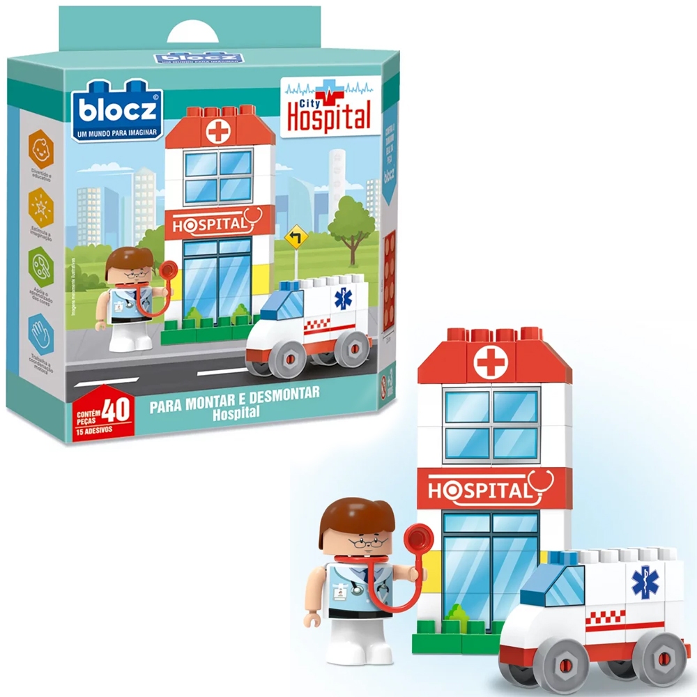 BLOCOS DE MONTAR BLOCKS HOSPITAL COM 15 ADESIVOS E 40 PECAS | Shopee Brasil