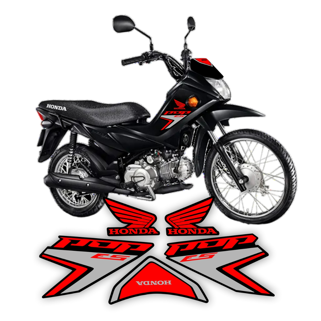 Kit Faixas Adesivos Emblemas POP 110i ES 2025 Lançamento Moto Preta ...