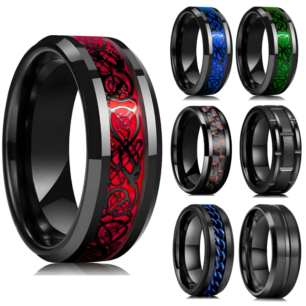 Anel Masculino Premium de Aço Inoxidável Aliança em Resina