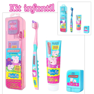 Kit infantil Escova de dente + Gel dental + Fio dental Peppa Pig em Oferta na Shopee